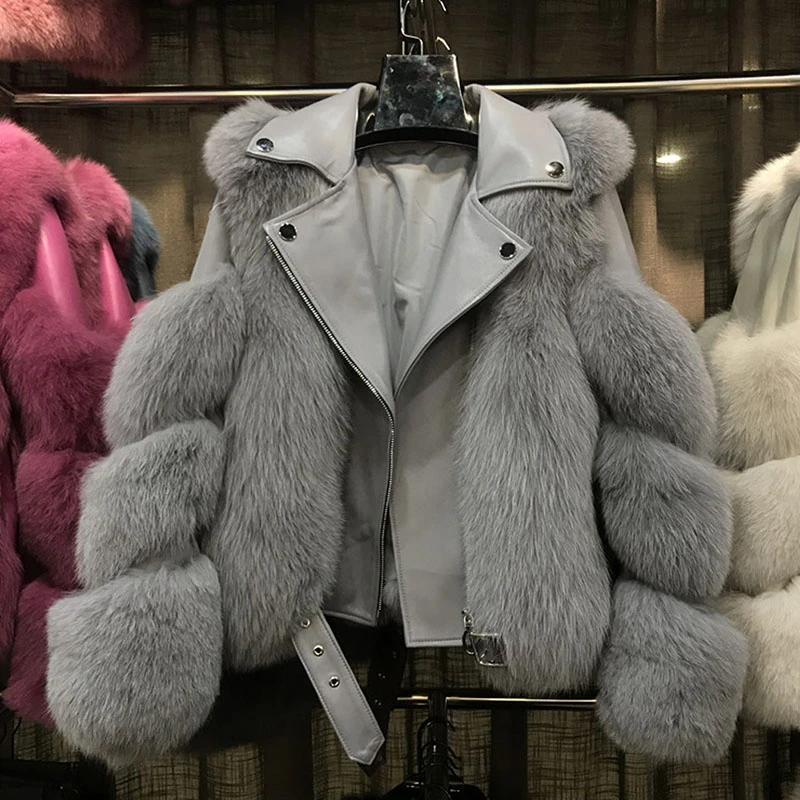 Куртка из натурального Лисьего меха 100% овечья шубка короткая натуральная кожа