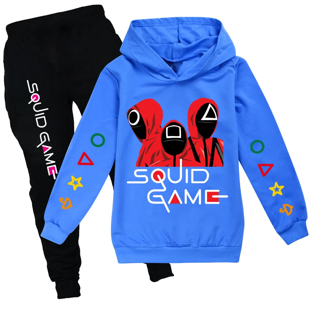 Casual Suit Boys 2PCS Set Children's Squid Game Round Six Cotton Hooded + Pants Kids Sportswear Tracksuit Girls | Детская одежда и