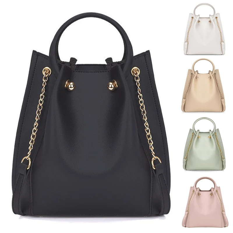 

2021 Women New Shoulder Bag Casual Chains Solid Color Ladies PU Fashion Bucket Bag Messenger Crossbody Bag