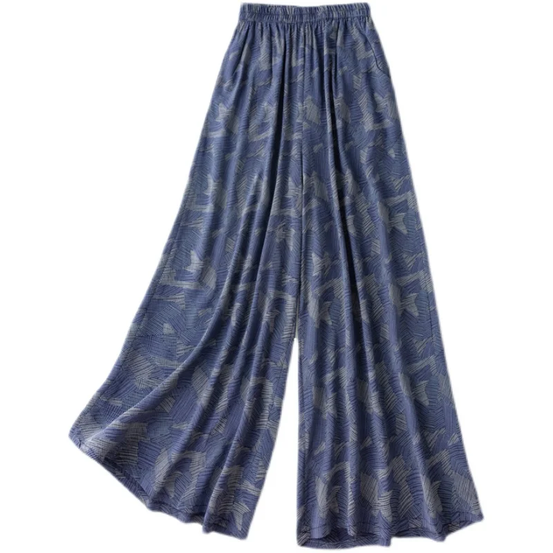 

SHUCHAN Korean Style Ankle-Length Pants Trousers Silk LOOSE HIGH Summer England Style Chiffon Elastic Waist Wide Leg Flat WOMEN