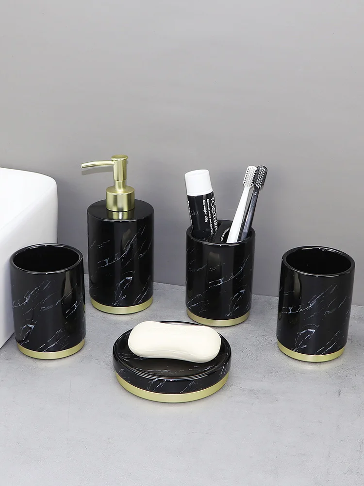 

Imitation marble bathroom wash set ceramic bathroom decoration accessories soap dispenser toothbrush holder bathroom supplies