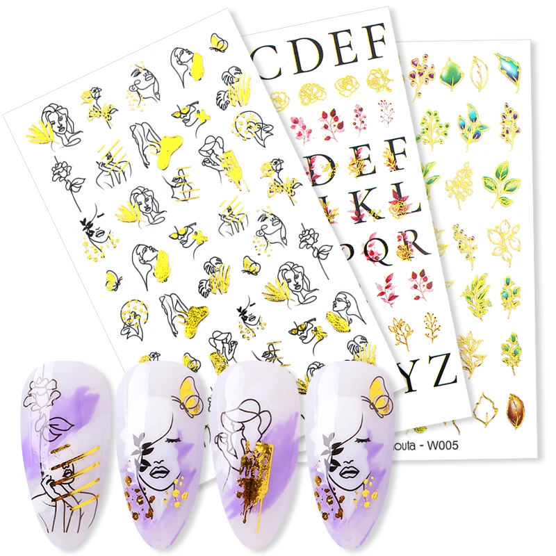 1 лист наклейки для ногтей с цветами золотой цветочный узор переводные буквами