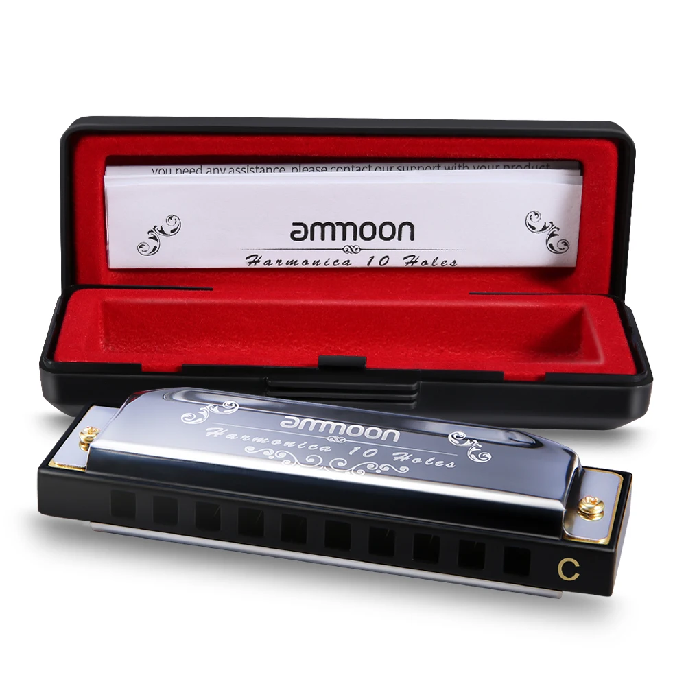 Ammoon Harmonicas 10 отверстий 20 Тон Ключ C серебристого цвета блюз Джаз фолк-рок