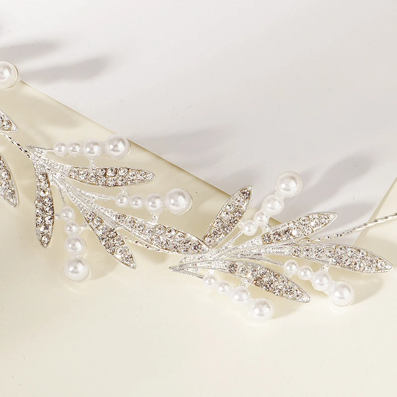 QYY Женская повязка Стразы голову горный хрусталь жемчужный серебряный цвет