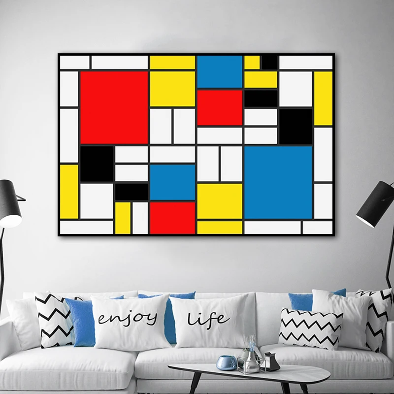 

Abstract Painting Grid Pictures By Piet Cornelies Mondrian Modern Canvas Prints Wall Art For Living Room Cuadros Decoration