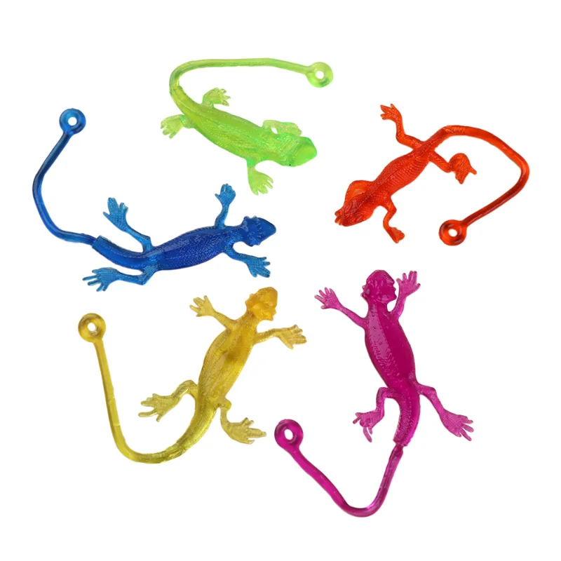 5Pcs Novelty Sticky Lizard Animals Retractable Viscous Rubber Lizard Children Funny Gadget Random Color