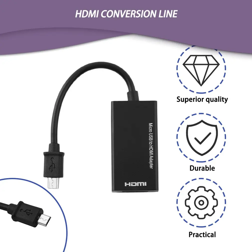 Порт дисплея Micro USB к HDMI Кабельный адаптер-переходник черный 12 см портативный