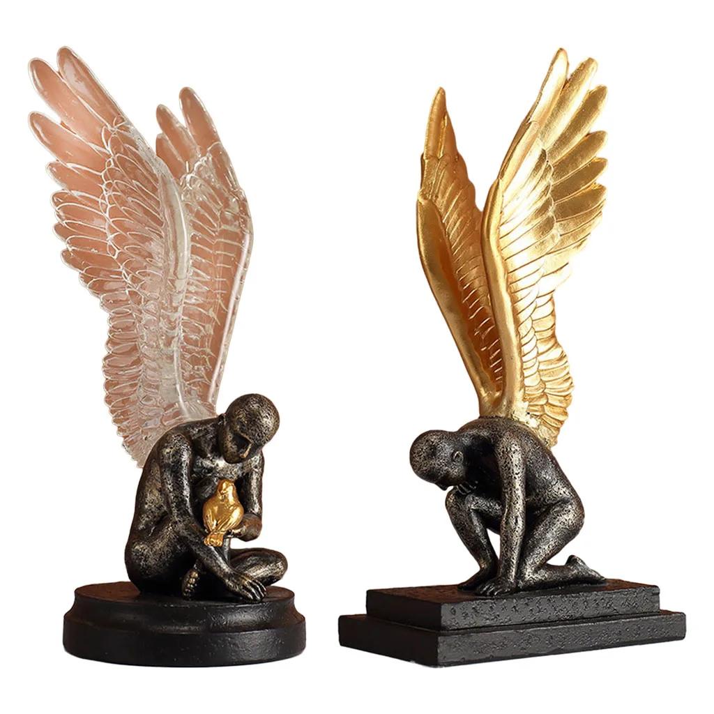 

Creative Angel Wing Figurine 3D Resin Statue Art Crafts Desktop Coffee Bar Hotel Garden Yard Home Accessories Artwork