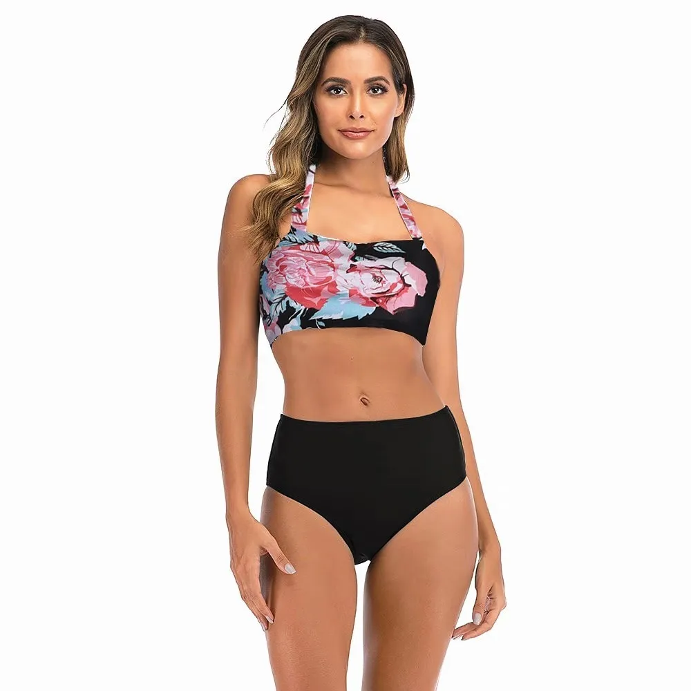 

2020 New Europe America Swimwear Printed Tube Top Halter Split Type Bikini Bathing Suit /30