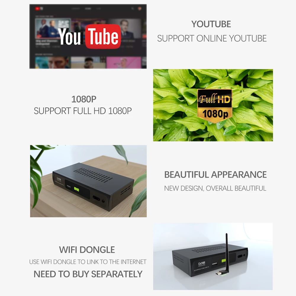 Новейший ТВ-приставка HD M2 FTA DVB T2 наземный приемник DVB-T2 MPEG-2/4 H.264 Поддержка Youtube HDMI телеприставка ТВ-тюнер+ USB wifi