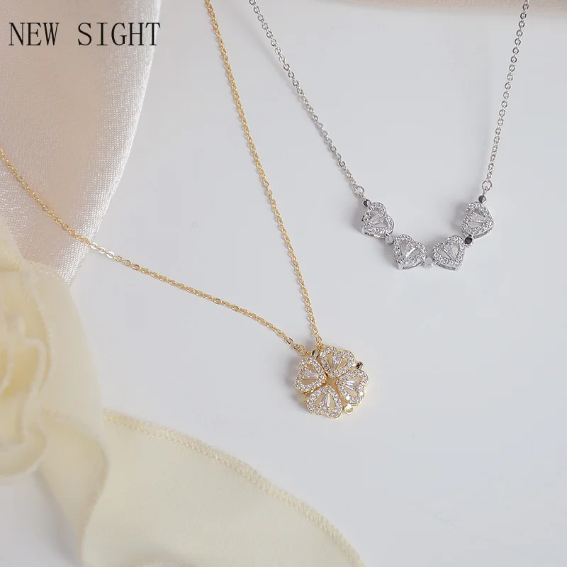 

New Sight Fashion Brand Jewelry Elegant Crystal Heart Pendant&necklaces for Women Adjustable Flower Charm Choker Necklaces
