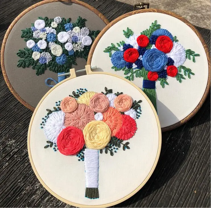 

20x20cm rose flowers embroidery European embroidery kit simple three-dimensional embroidery Ribbon kit embroidery needlework