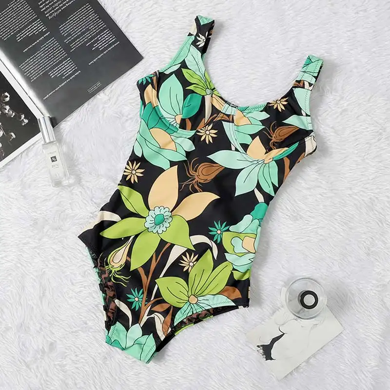 

2020 New One Piece Swimwear Women Printed Swimsuit Push Up Flower Bathing Suits Summer
