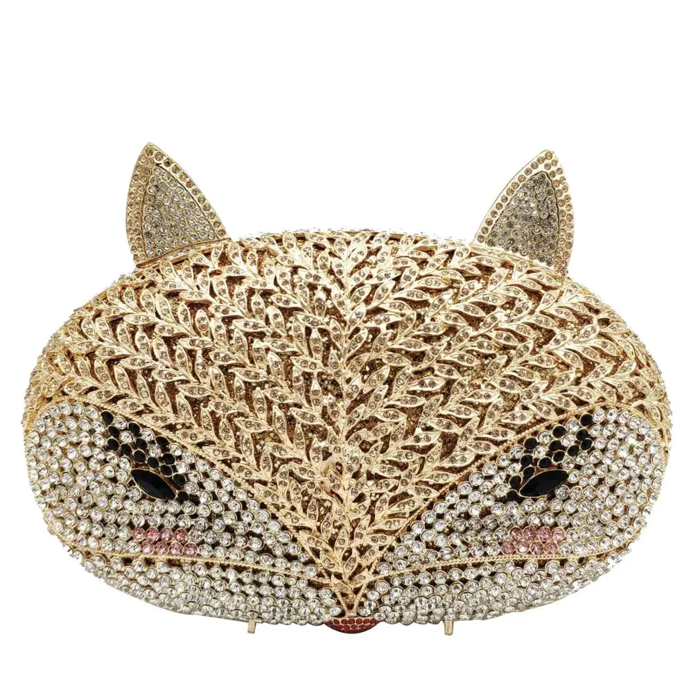 Женская вечерняя сумка Boutique De FGG, трехмерная Сумка-клатч в форме лисы с кристаллами, для вечерние ринки, коктейля, торжественного ужина, свадебные сумки