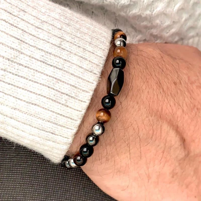 Мужской браслет с бусинами на нитке 4 и 6 мм камнями 2020 простого дизайна в подарок