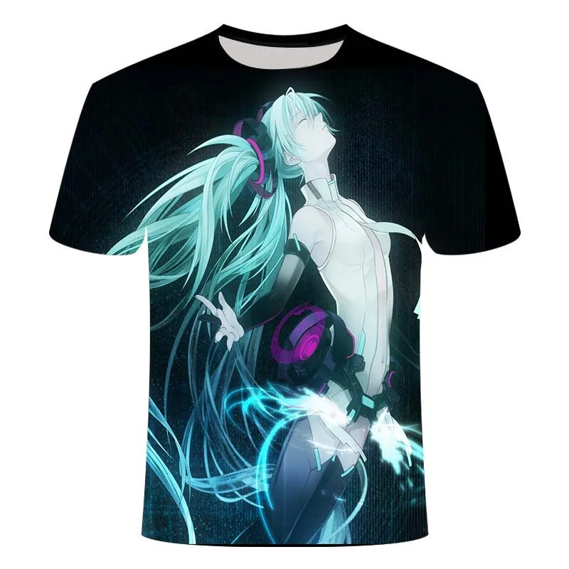 

2021 summer new style 3D printing fashion casual short-sleeved men's and women's Japanese anime Hatsune T-shirt large size whole