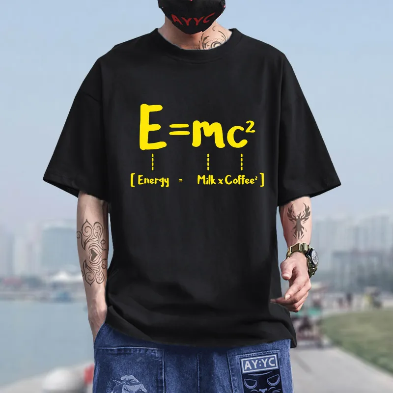 

Funny T Shirts Math Energy Equal Milk Men T Shir Add Square Coffee Theory Relativity Design Cotton Tshirt Short Sleeve tops Tee