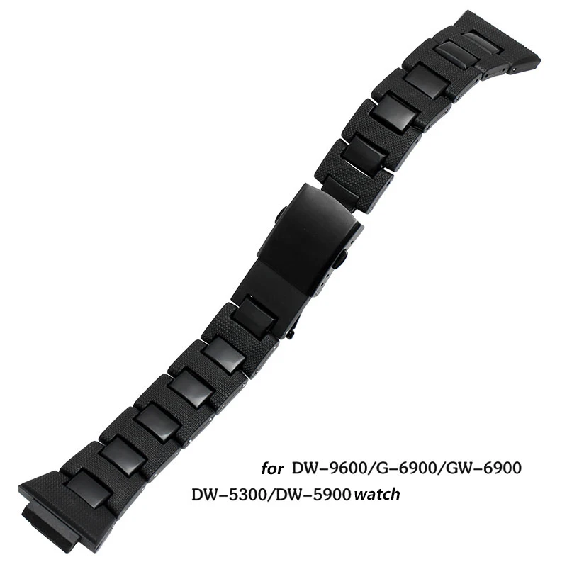 Высококачественный пластиковый ремешок для часов для DW-6900/DW9600/DW5600/GW-M5610 браслет с пряжкой из нержавеющей стали PVD черного цвета