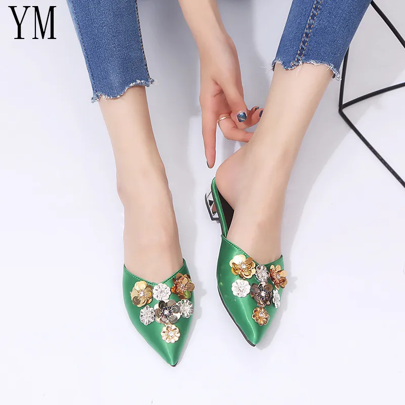 Популярные Элегантные женские сандалии на плоской подошве с острым носком со