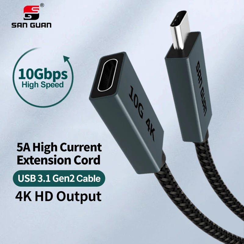 

HD 4K 60Hz PD 5A USB3.1 Type-C Extension Cable 100W USB-C Gen 2 10Gbps Extender Cord For Macbook Nintendo Switch Samsung Laptop