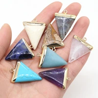 2pcs natural stone agates triangle turquoises amethysts pendant for diy women necklace earring jewelry making size 22x30mm