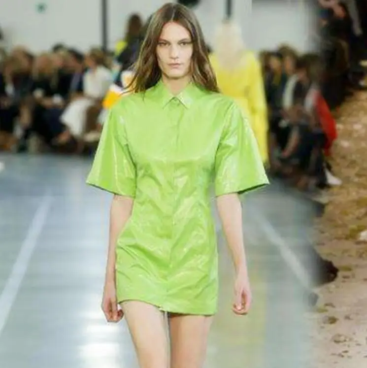 Ярко-зеленая полиуретановая ткань эластичная волшебный цвет одежда из ТПУ