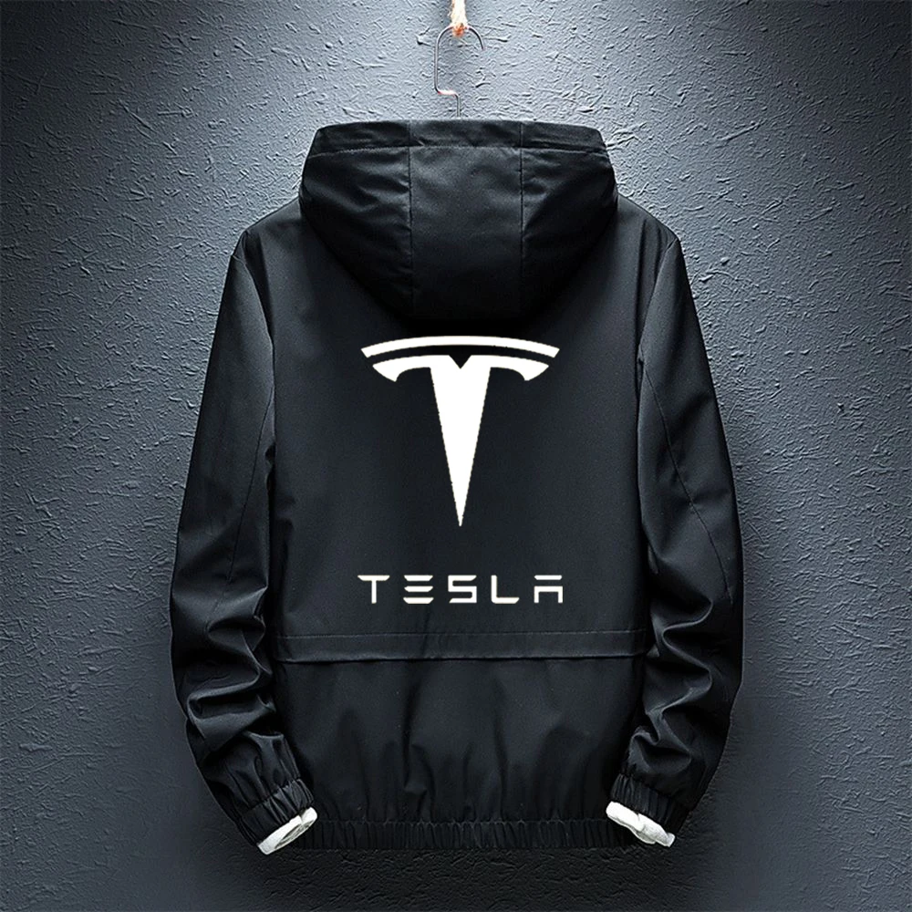 

2021 Tesla Logo For Men's Luxury Jackets Motorcycle Hooded Zip Casual Style Male EU Size Coats Biker Windbreaker Direct Shipping