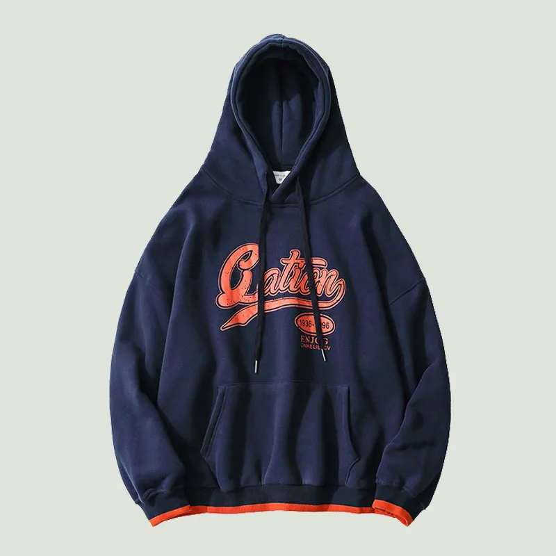 

Винтажная толстовка с капюшоном в стиле Харадзюку, Мужской пуловер с буквенным принтом, модная уличная одежда, Свободные повседневные толс...