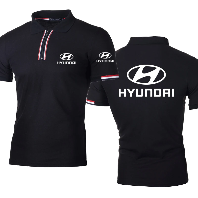 

NEW Summer Fashion Men's tops Hyundai Car Logo Printing Cotton Solid color Striped Splicing High Quality Men's short sleeve