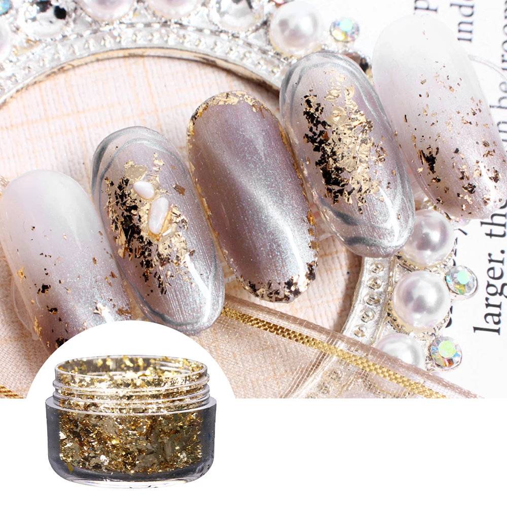 

Cute Mini 1g Imitation Gold Leaf Flakes for Nail Decoration Painting Gliding Art Crafts Colorful Alloy Foil Fragment Fashion Sty