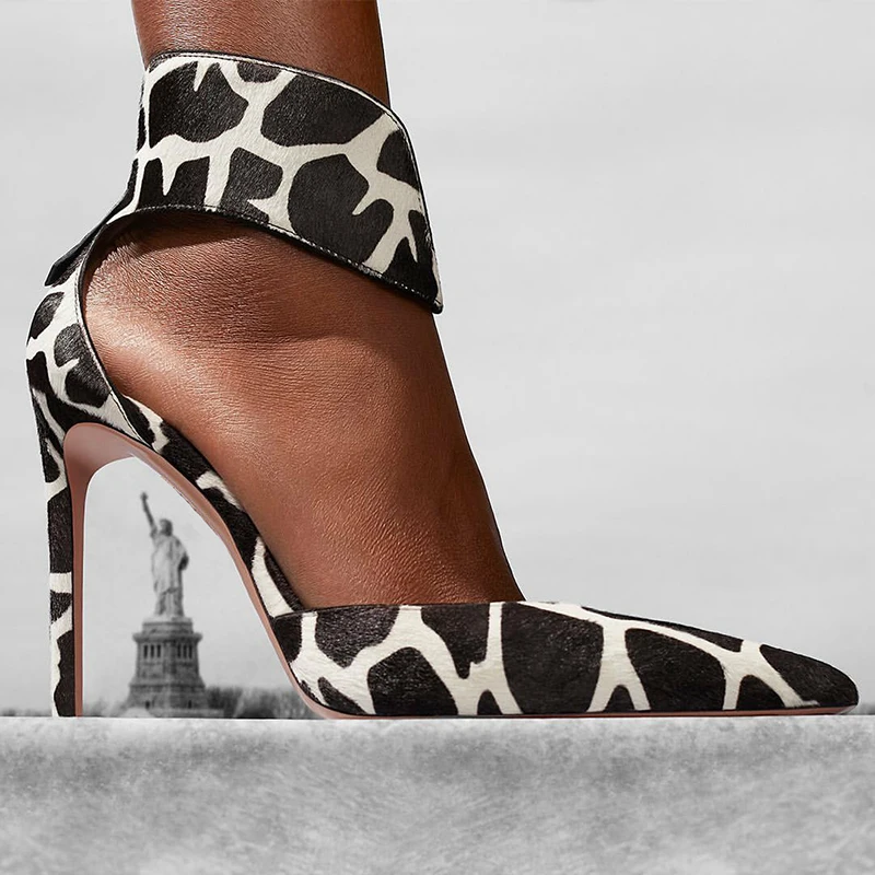 

Womens Pointy Toe Lace Stilettos High Heel Pumps Sandals Sexy Ankle Belt Zebra Pattern Shoes New 2021
