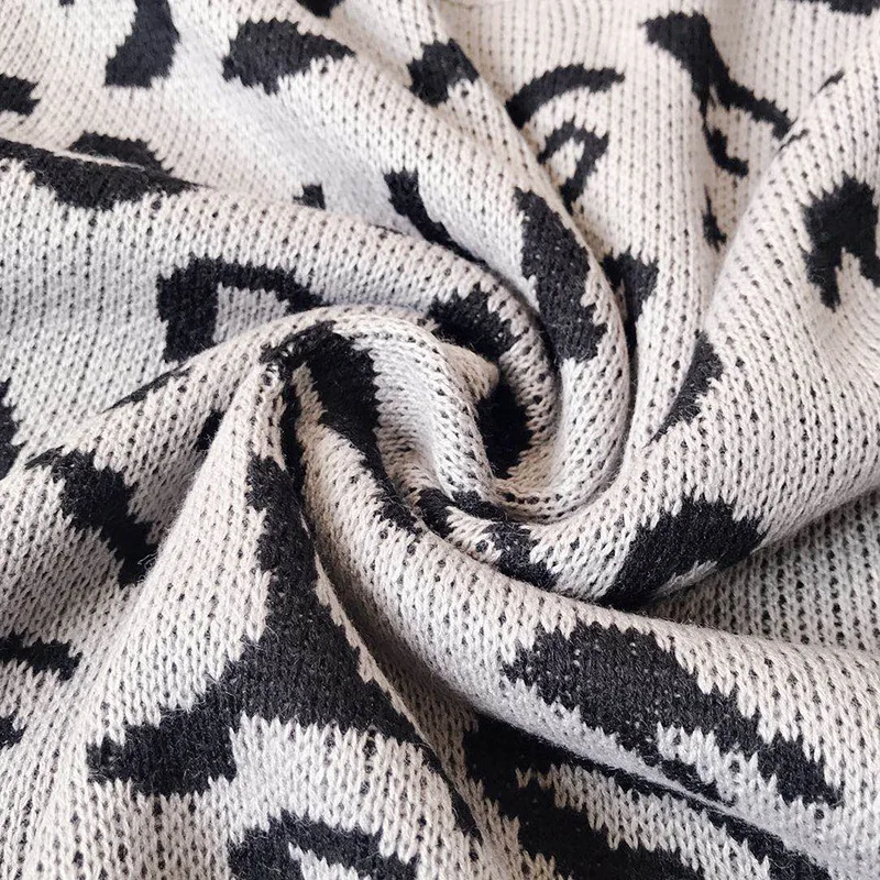 

High Quality Womens Leopard Print Sweater Casual Long Sleeve Turtleneck Chunky Knitted Pullover
