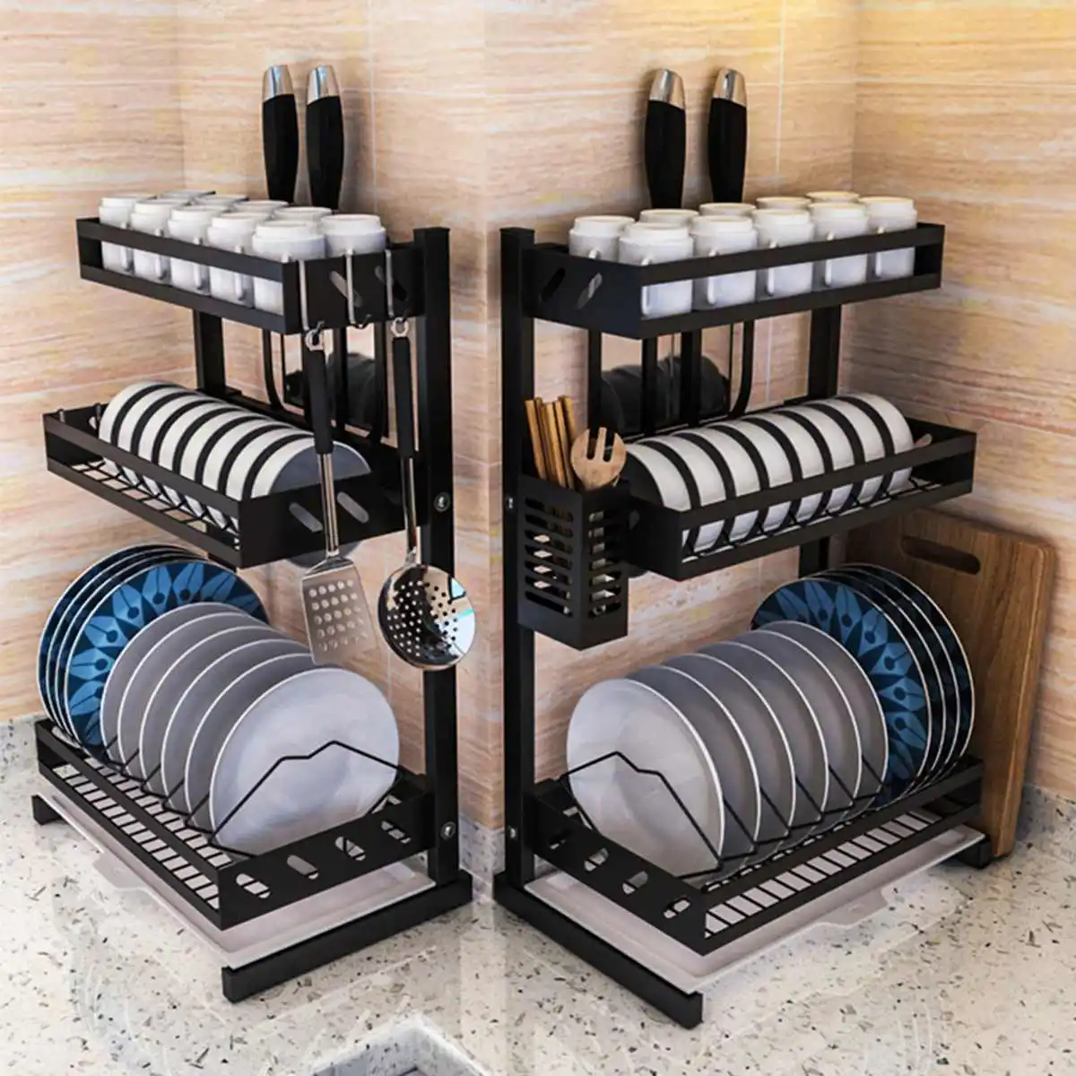 

Stainless Steel Kitchen Shelf Organizer Dish Drying Rack Over Sink Utensils Holder Bowl Dish Draining Shelf Kitchen Storage