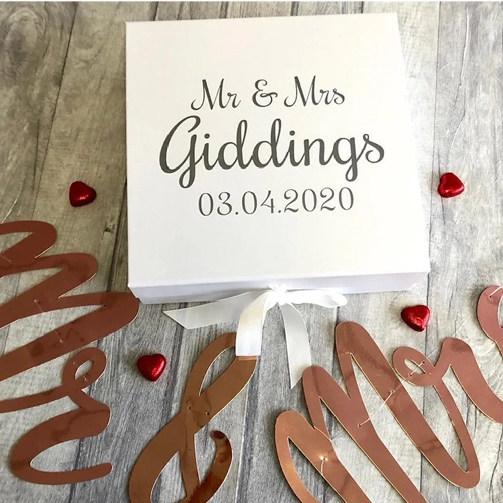 

Personalised Mr & Mrs White Wedding Day Gift Box, Keepsake Box Memory Box, Newly Married, cutom Will you be my bridesmaid box