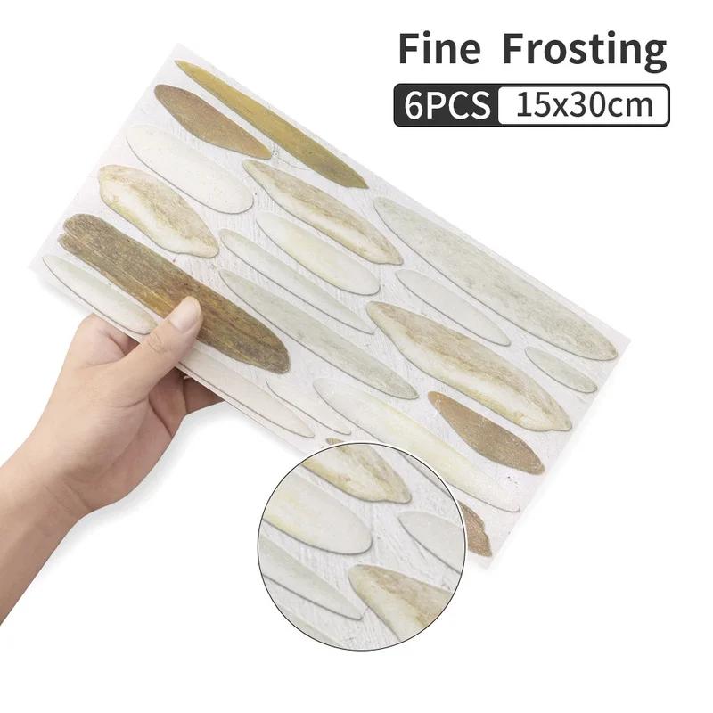 

6PCS PVC Wall Sticker Self-adhesive Pebbles Texture Wallpaper Removable Decor Sticker Waterproof Oil-proof Tile Stickers