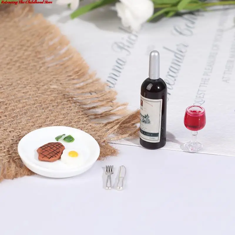 1 Set Dollhouse 1:12 Mini Wine Steak Set Simulation Kitchen Toy Model