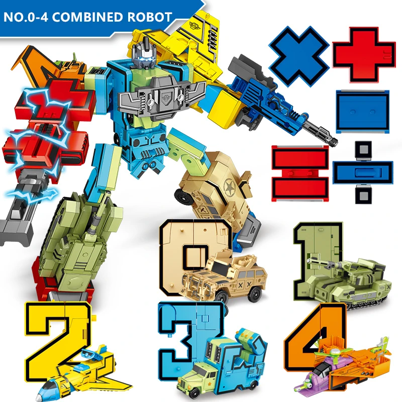 

10 In 1 Educational Assembling Building Blocks Gudi Action Figure Transformation Robots Number Deformation Toys For Children