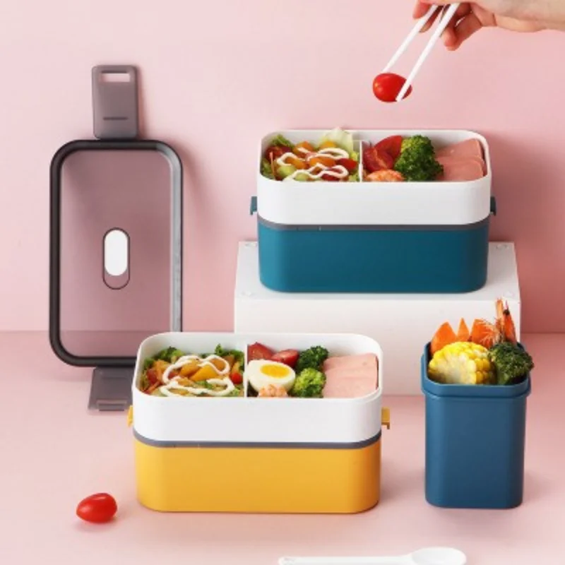 

2/1 Layer 1600ml/1000ml Vast Capacity Lunch Box PP Free Bento Microwave Dinnerware Food Storage Container Office Worker Kid Girl