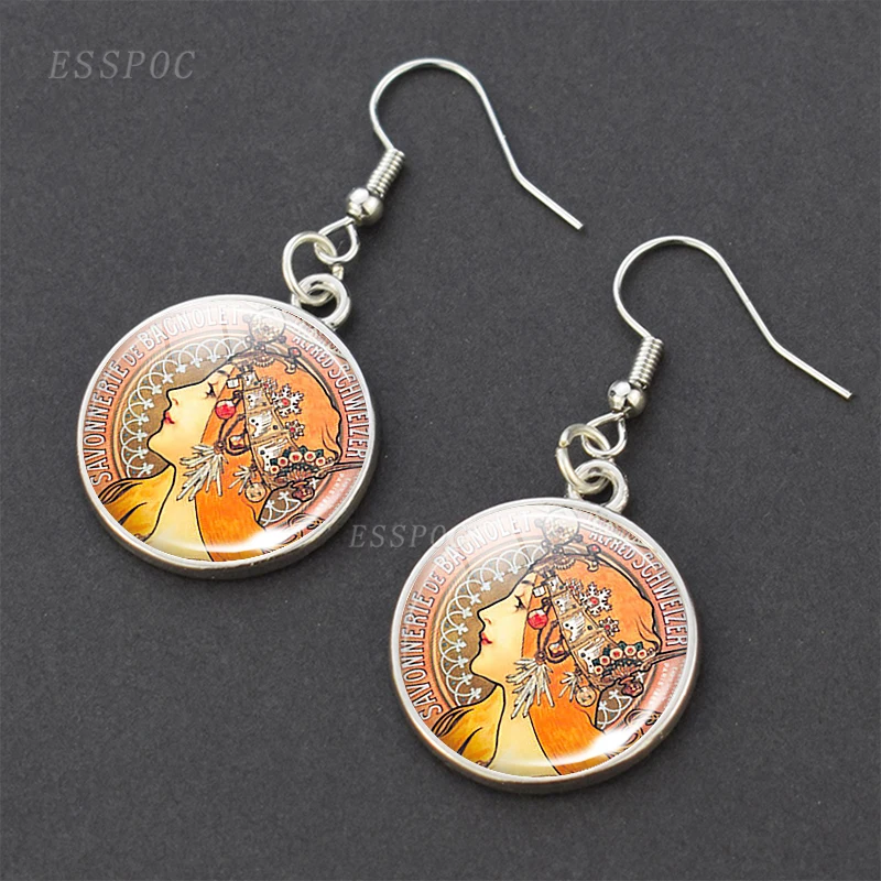 Women Alphonse Mucha's Savonnerie Art Earrings Nouveau Dangle Earring Fashion Cute Student Gift |