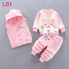LZH 2020 осень-зима Симпатичные Мультяшные коты детская одежда для девочек плюс бархатный новый спортивный костюм для детей с капюшоном для маленьких мальчиков