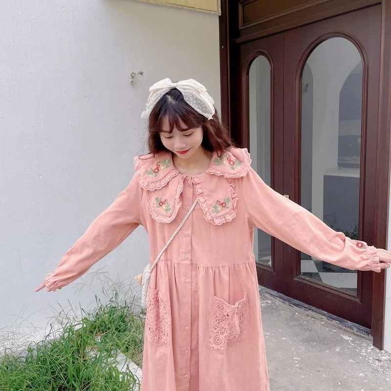 Женское вельветовое платье Woherb Осеннее винтажное однобортное милое миди с