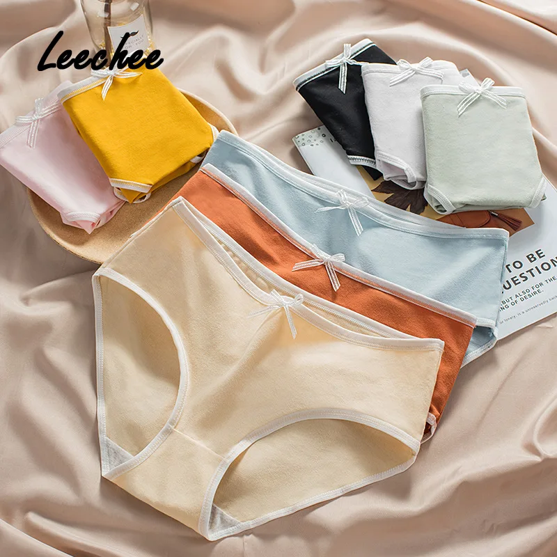 

40S Cotton Solid Panties Women Sexy Mid Waist Briefs Underwear Female Underpants Lady Bow Panty 8COLORS in Option