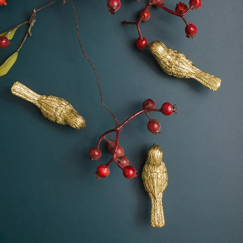 1 шт. Ретро Твердые Латунные Ручки Золотое перо маленькая птичка в форме двери