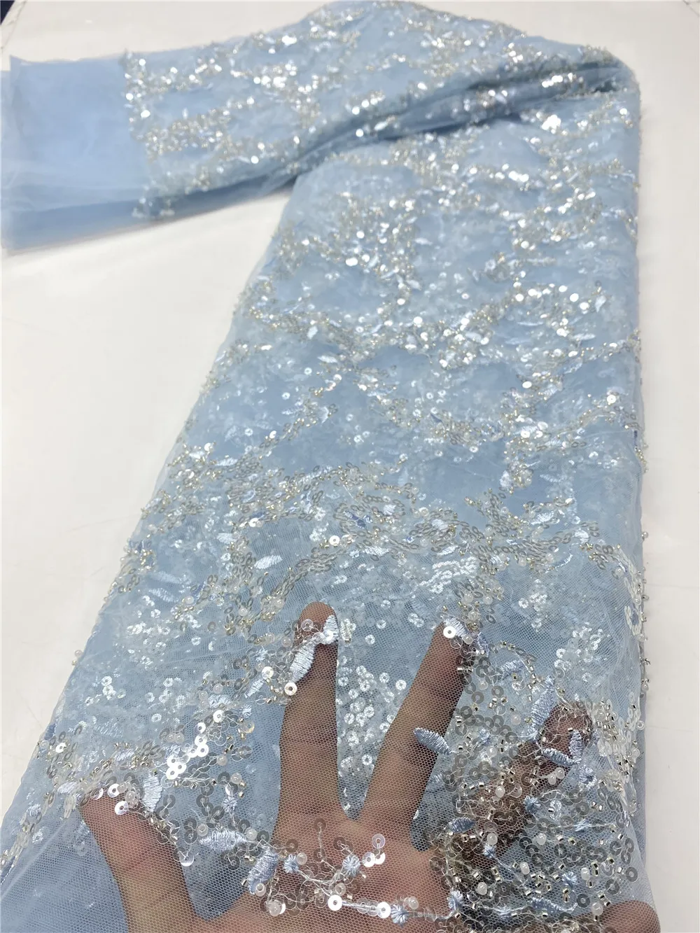 

NI.AI, 5 ярдов, идеальное качество, ручная работа, сетка, кружево и пайетки, ткань для африканских, вечерние платья, Женский светильник с вышивко...