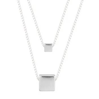 

Simple Double Layer Square Necklace Women's Style Fashion with Plain Silver Square Clavicle Chain Necklace Jewelry Kxl-1232