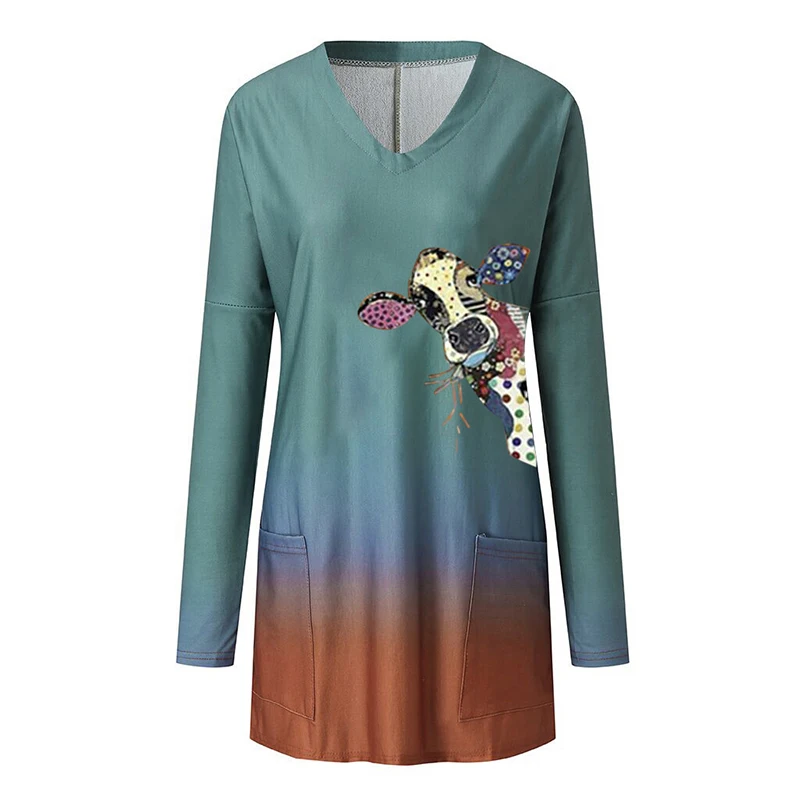 

Pullover Casual Tops Women Plus Size v Neck print Sweatshirt Long Sleeve Casual Loose Pullover Shirt Winter