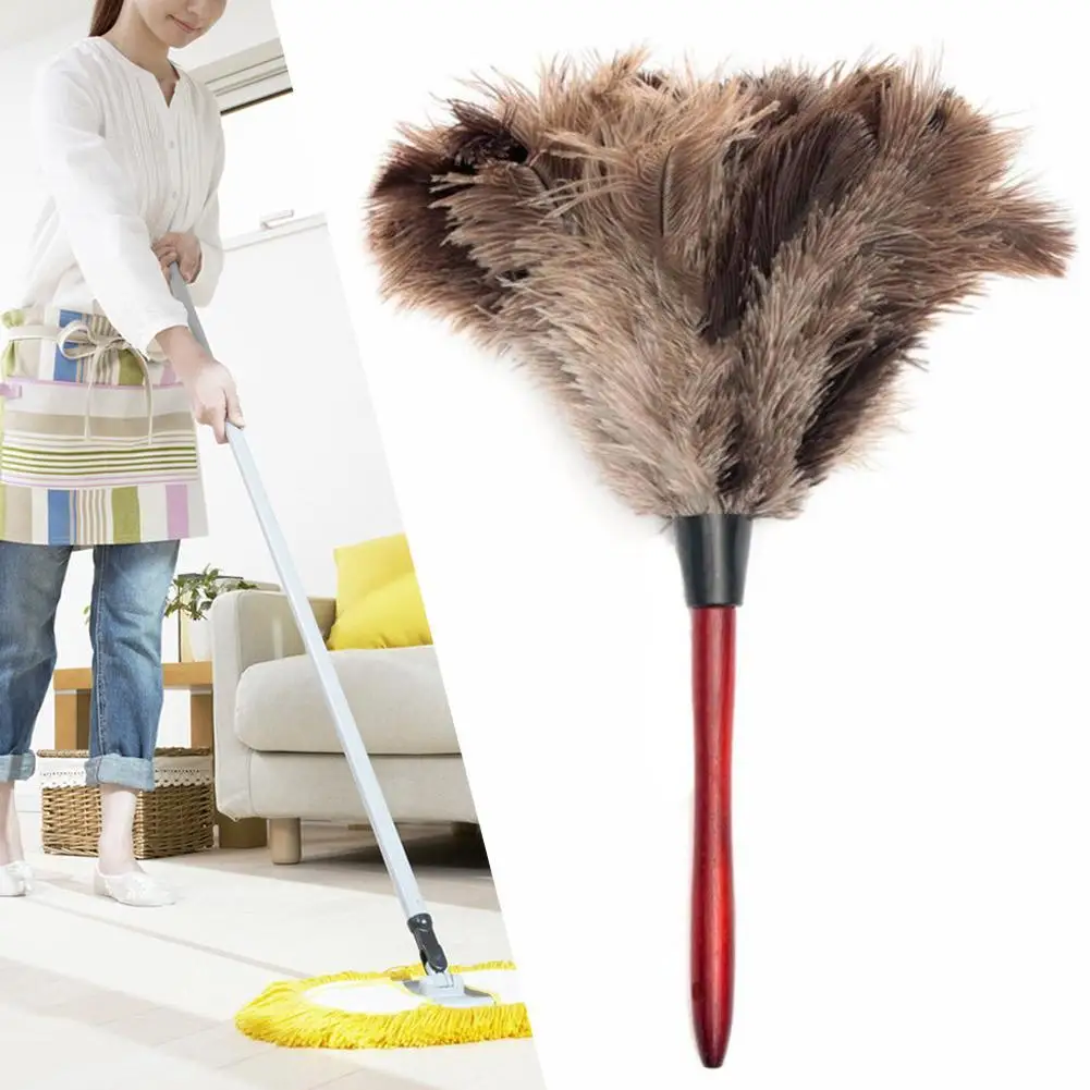 Антистатическая щетка из меха страуса 35 см натуральная серая для удаления пыли с