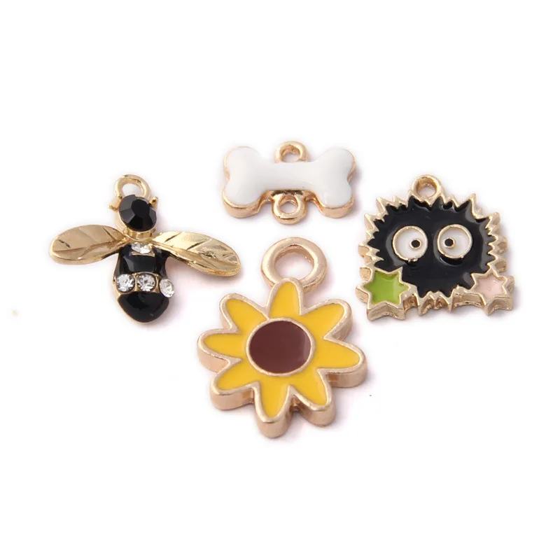 

10pcs/Lot Rhinestone Bee Bones Shape Enamel Charms Drop Oil Earring Pendant Diy Jewelry Alloy Accessories