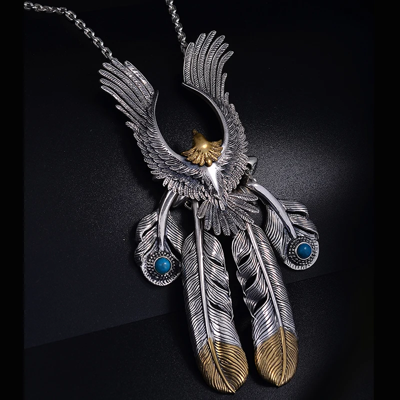 New Angel's Wish Goro Takahashi Style Silver Feather Long Necklace Star Same Style Eagle Necklace Male Long Style Personality