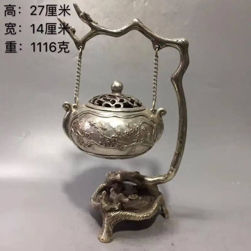 

Cupronickel Embossed Hollow Hanging furnace Incense Burner/Holder Creative Plum Blossom white copper Air purification Incensory